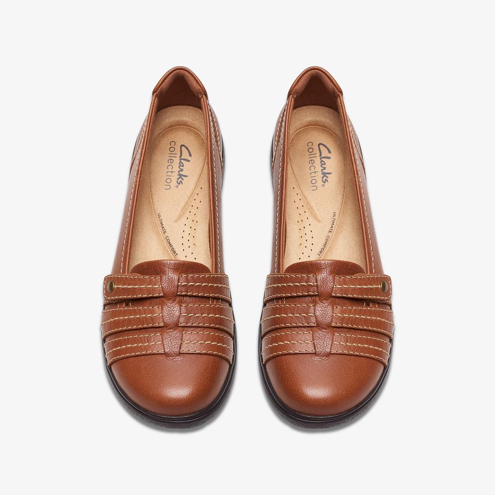 Tan Leather Clarks Carleigh Eliza Women Slip-Ons | 9804XQIAW