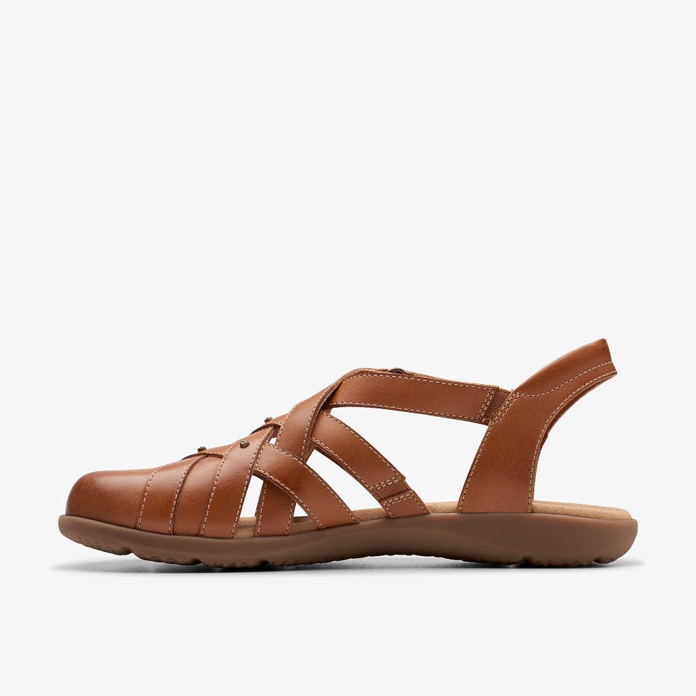 Tan Leather Clarks Elizabelle Sea Women Sandals | 7538HZIOB