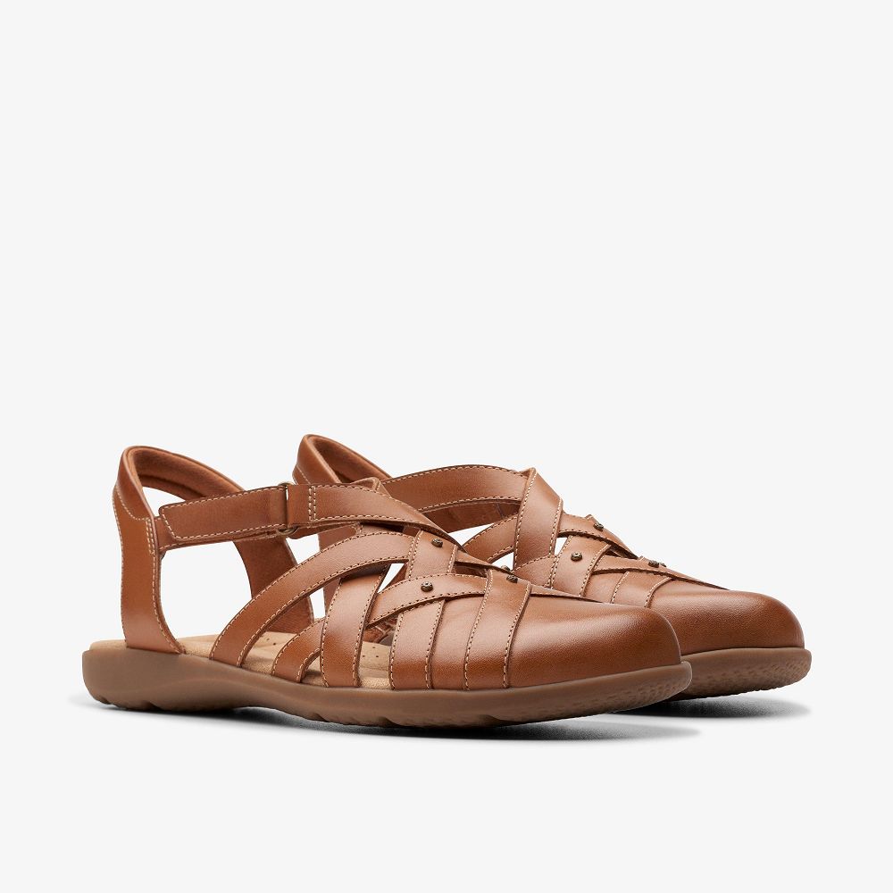 Tan Leather Clarks Elizabelle Sea Women Sandals | 7538HZIOB