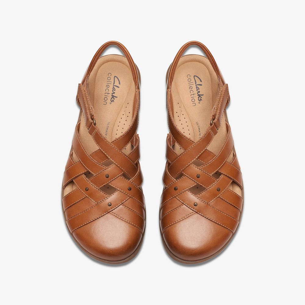 Tan Leather Clarks Elizabelle Sea Women Sandals | 7538HZIOB