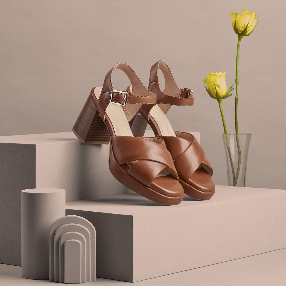 Tan Leather Clarks Ritzy 75 Rae Women Sandals | 5397OTBSR