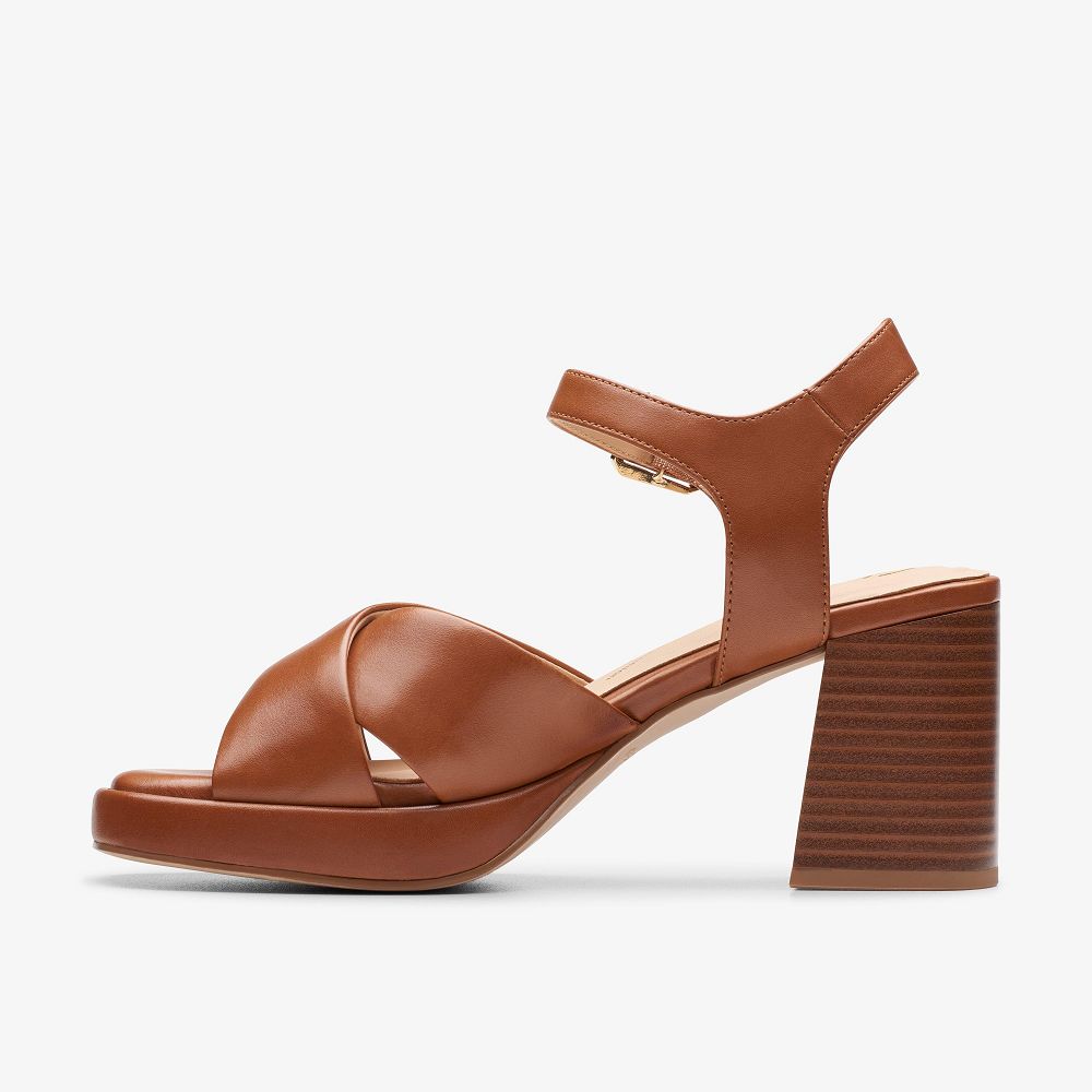 Tan Leather Clarks Ritzy 75 Rae Women Sandals | 5397OTBSR