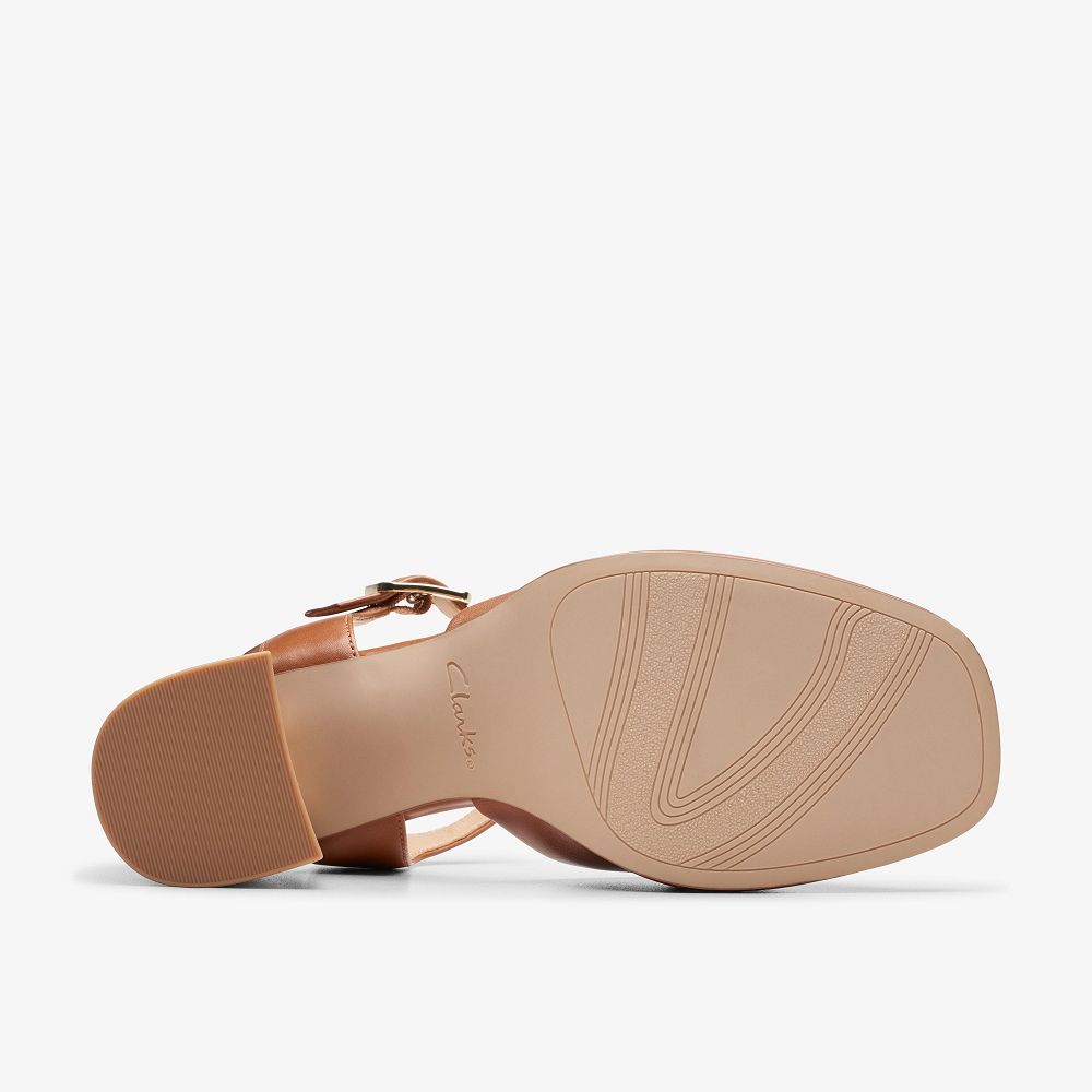 Tan Leather Clarks Ritzy 75 Rae Women Sandals | 5397OTBSR