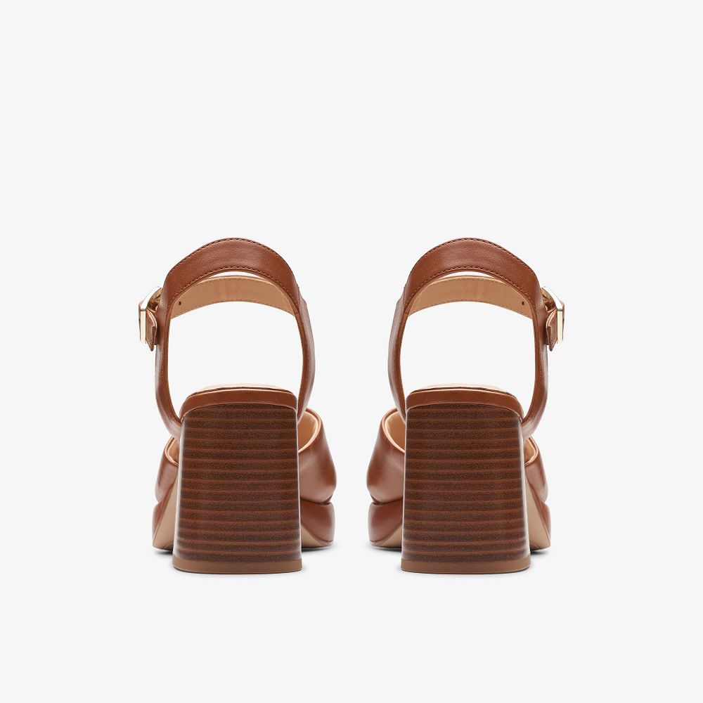 Tan Leather Clarks Ritzy 75 Rae Women Sandals | 5397OTBSR