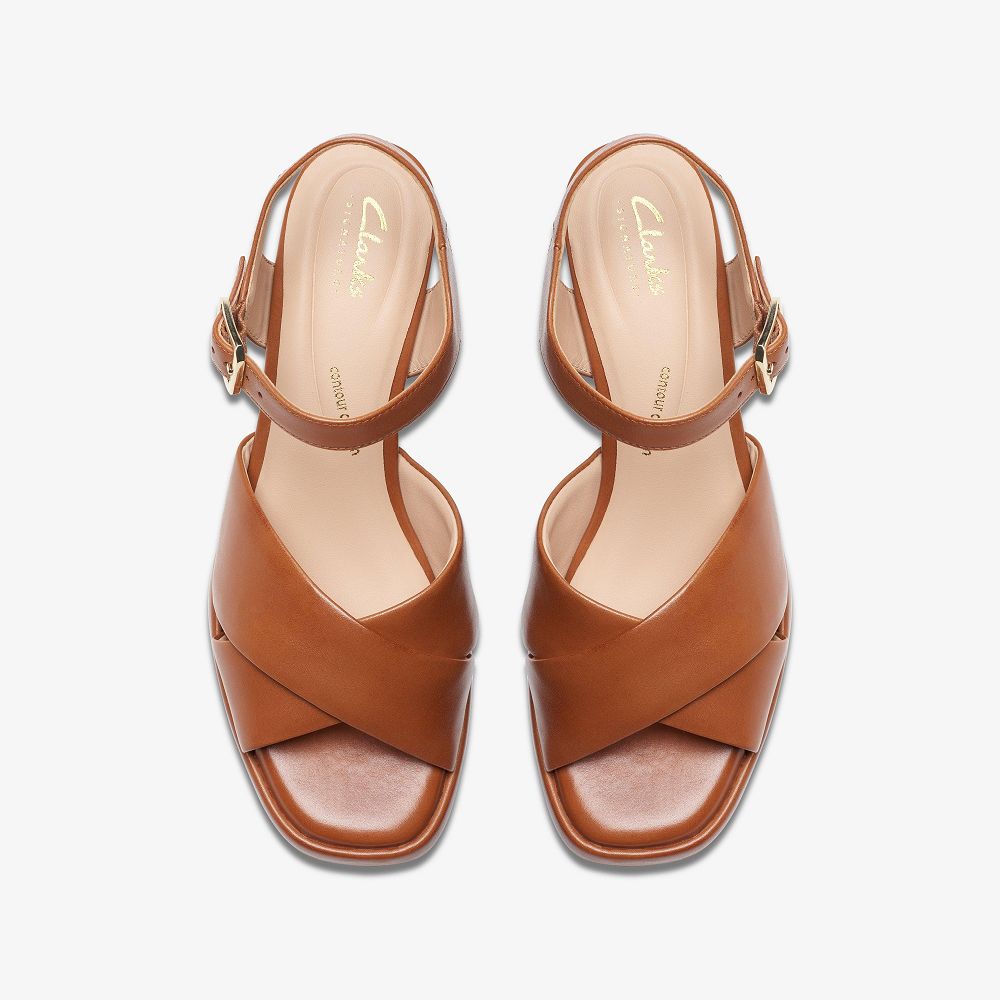 Tan Leather Clarks Ritzy 75 Rae Women Sandals | 5397OTBSR