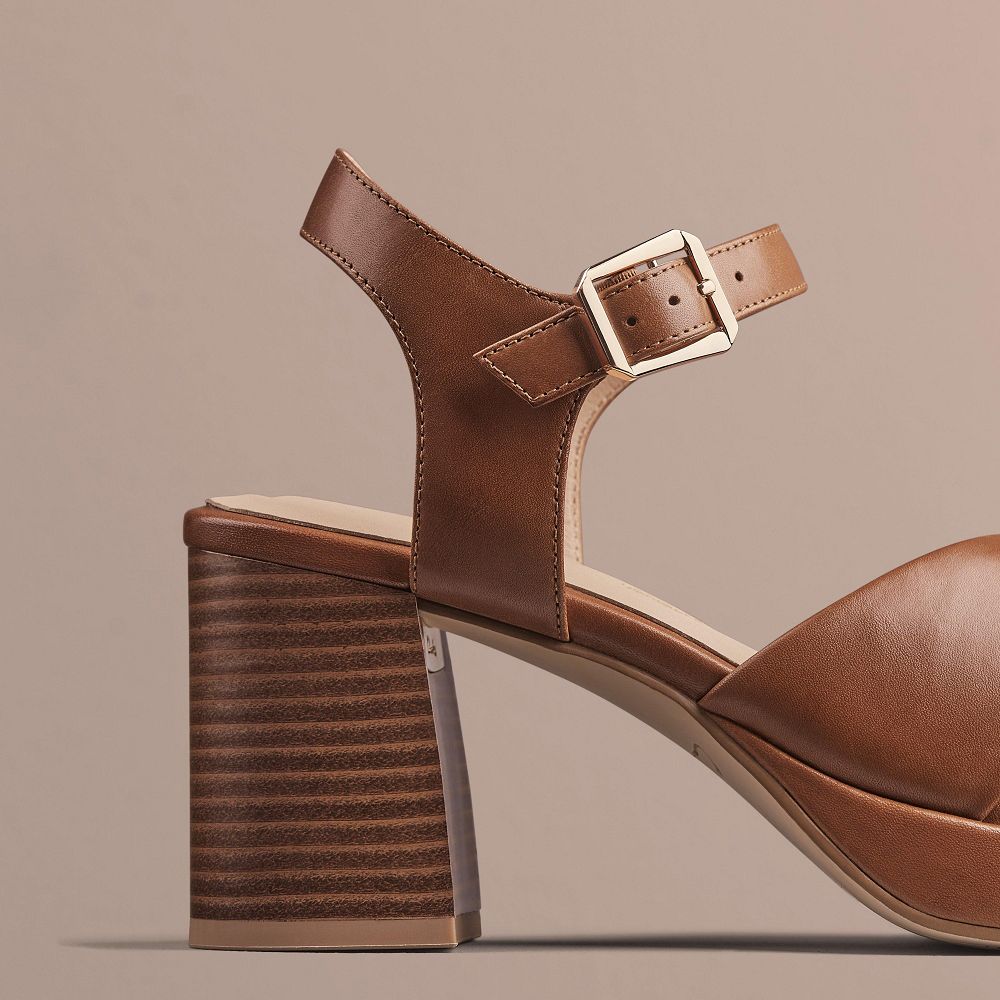 Tan Leather Clarks Ritzy 75 Rae Women Sandals | 5834WUHPA