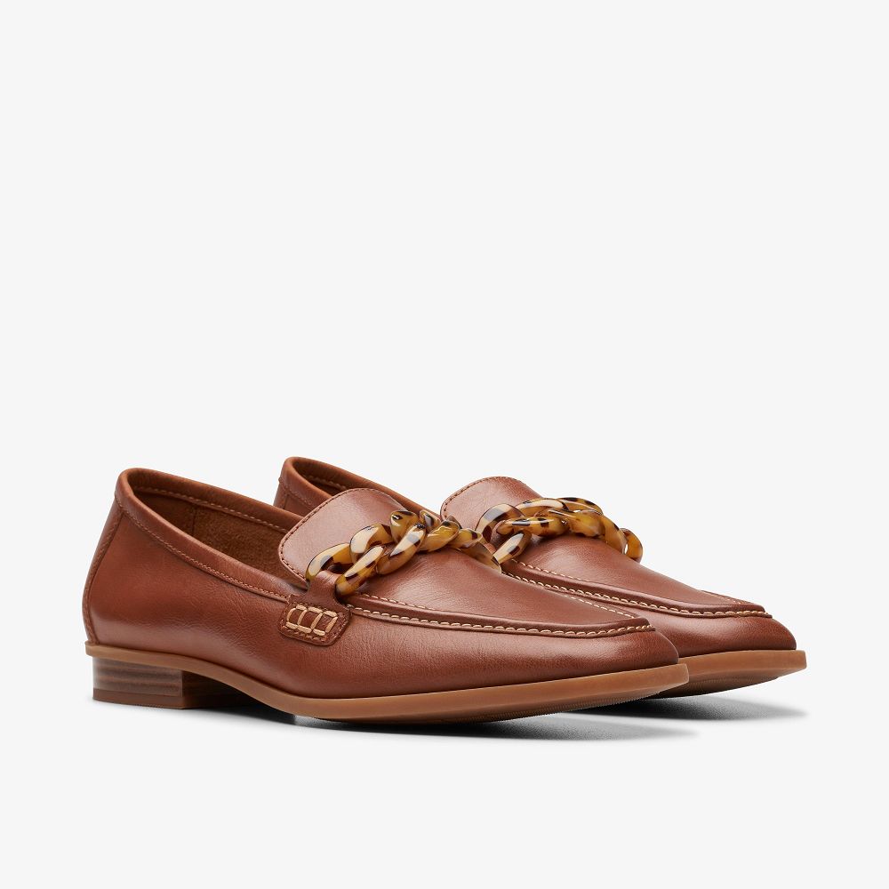 Tan Leather Clarks Sarafyna Iris Women Loafers | 6751IUAJV