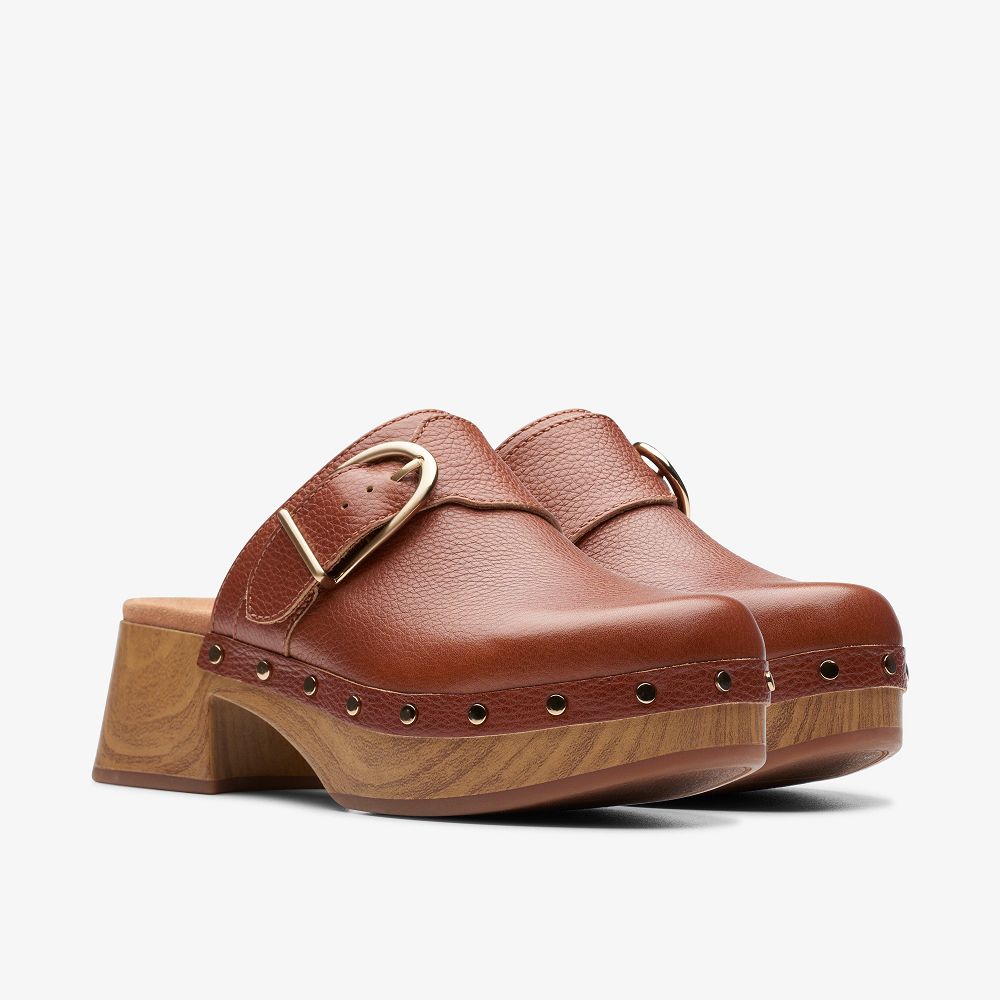 Tan Leather Clarks Sivanne Sun Women Mules | 7346YGXOJ