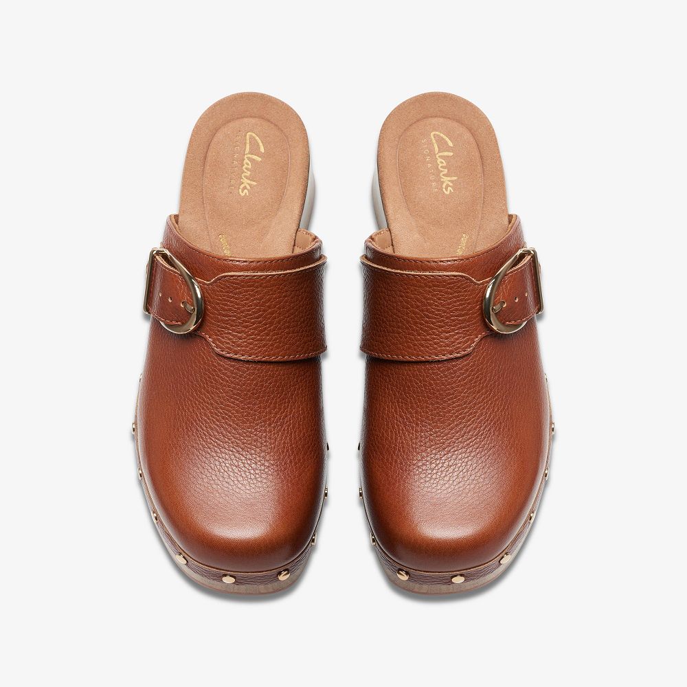 Tan Leather Clarks Sivanne Sun Women Mules | 7346YGXOJ