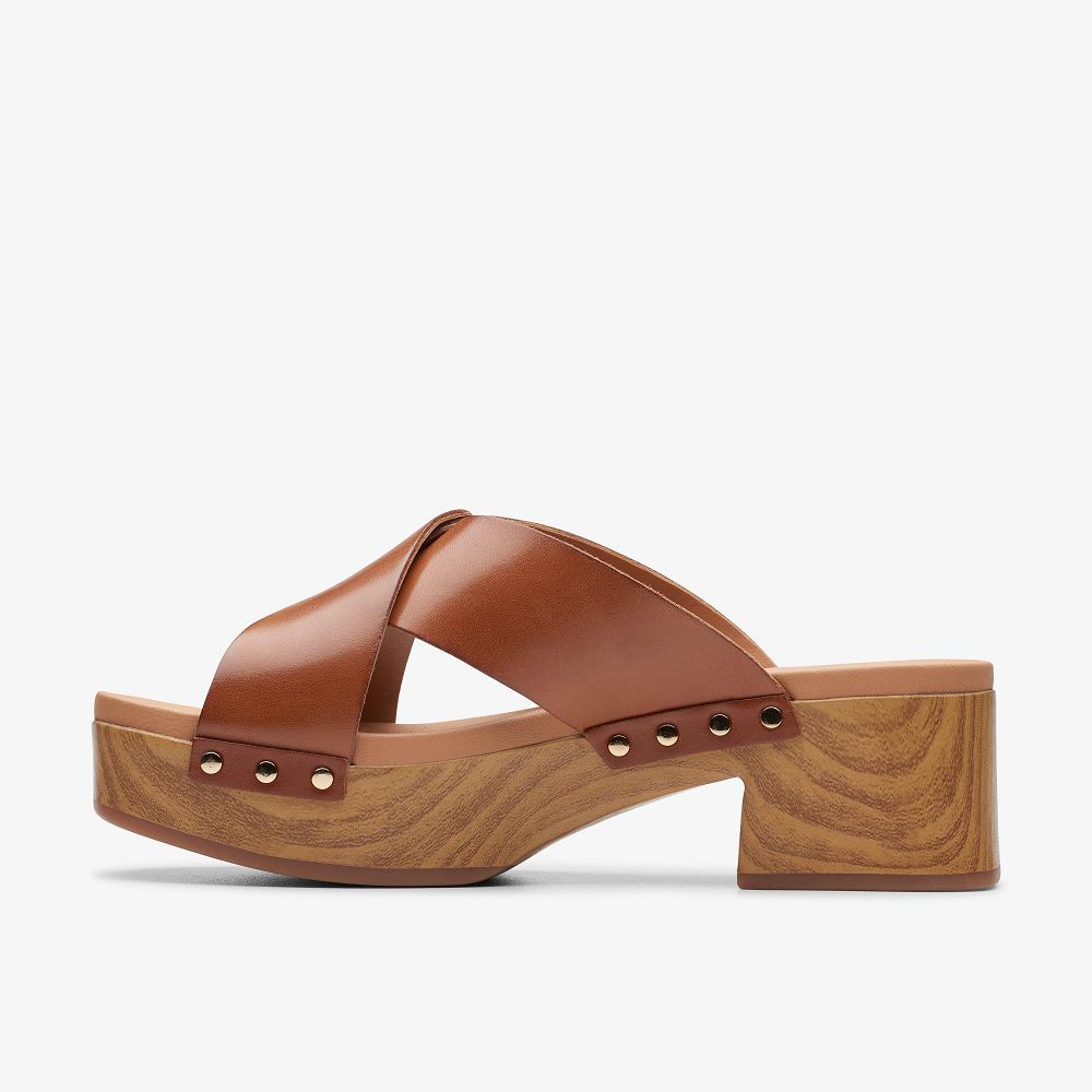 Tan Leather Clarks Sivanne Walk Women Sandals | 0318CKFHI