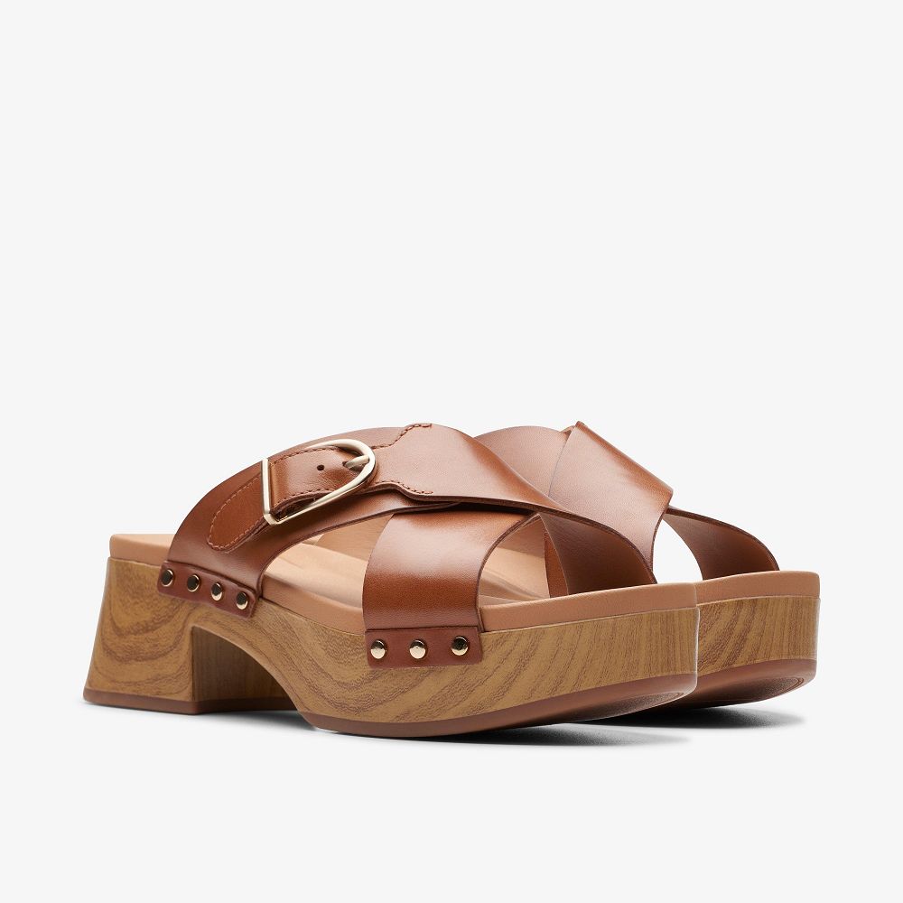 Tan Leather Clarks Sivanne Walk Women Sandals | 0318CKFHI