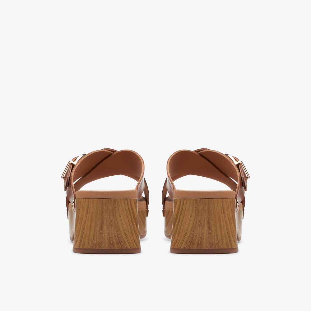 Tan Leather Clarks Sivanne Walk Women Sandals | 0318CKFHI