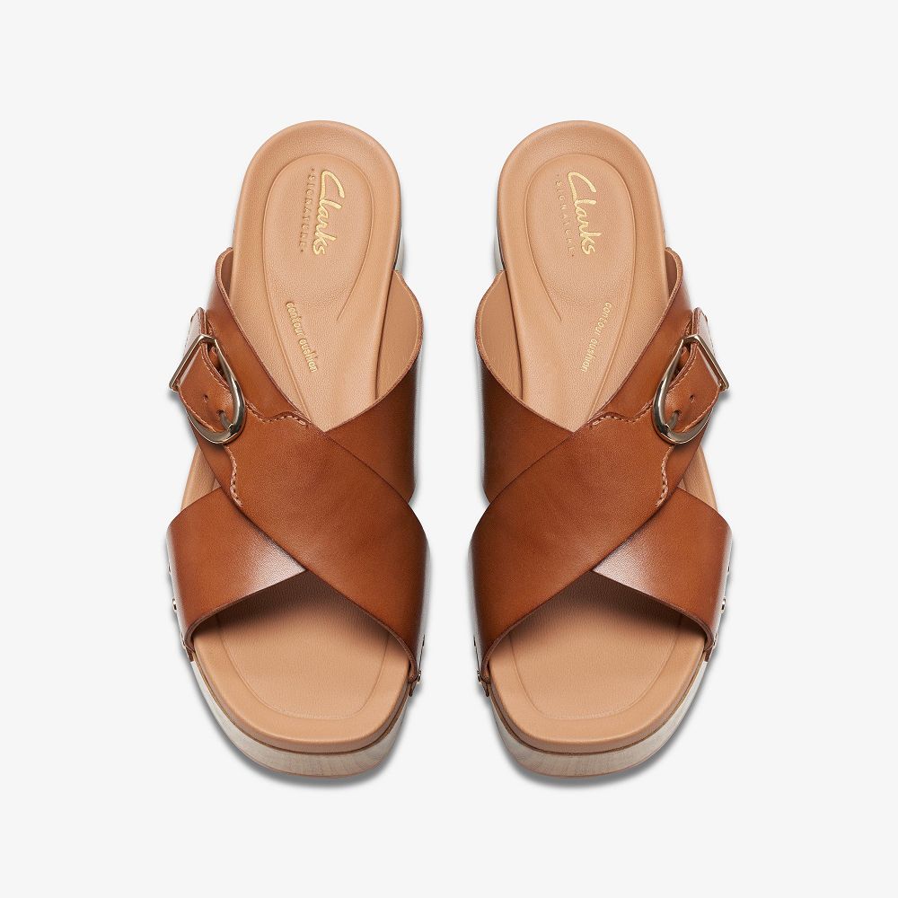 Tan Leather Clarks Sivanne Walk Women Sandals | 0318CKFHI