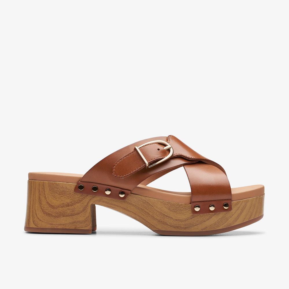 Tan Leather Clarks Sivanne Walk Women Sandals | 0318CKFHI