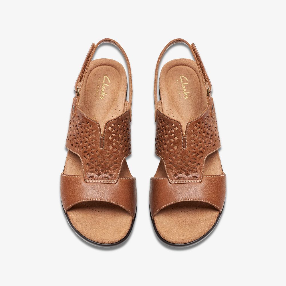 Tan Leather Clarks Tuleah Sun Women Sandals | 1659OUWHB