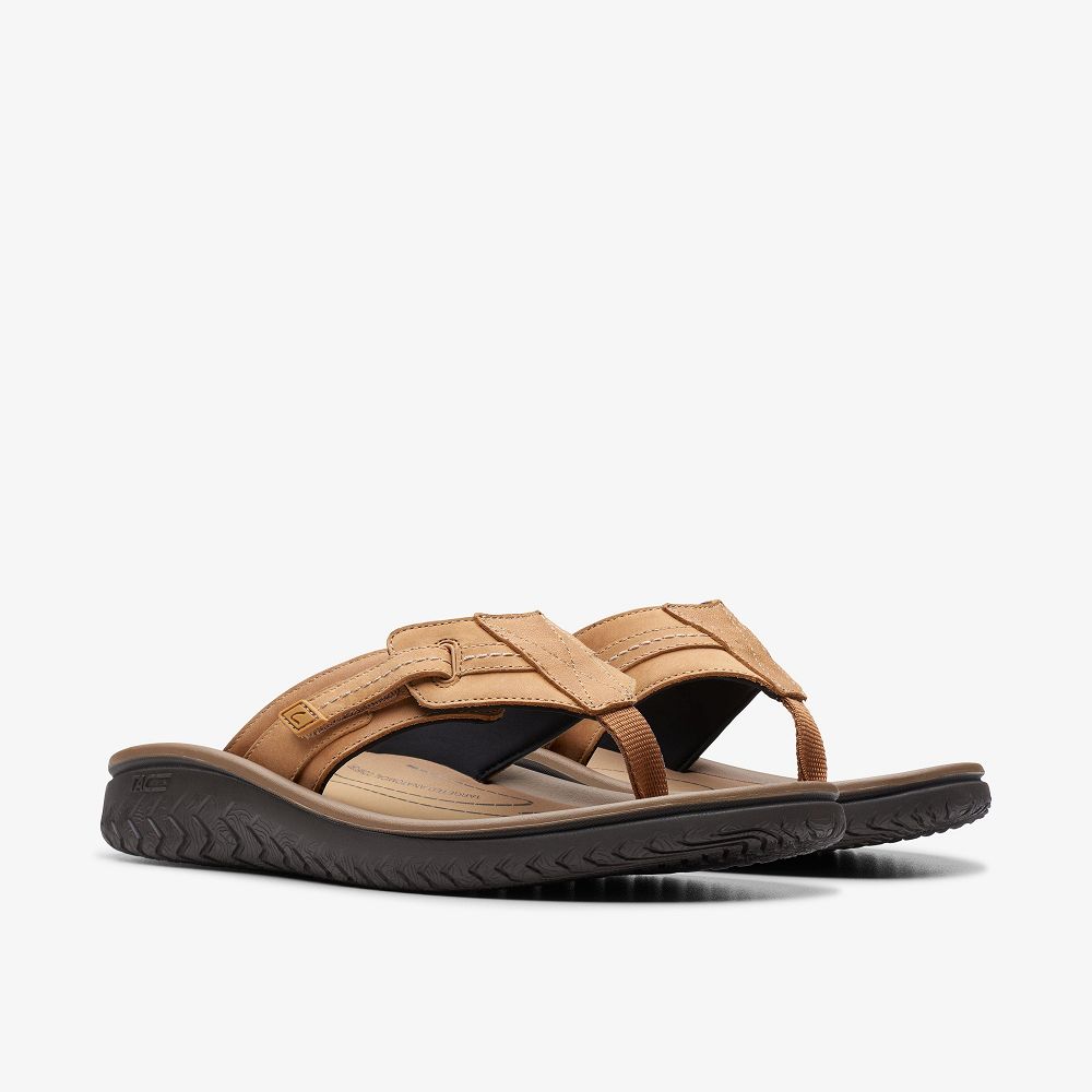 Tan Leather Clarks WESLEY SUN Men Sandals | 2817JGXUC