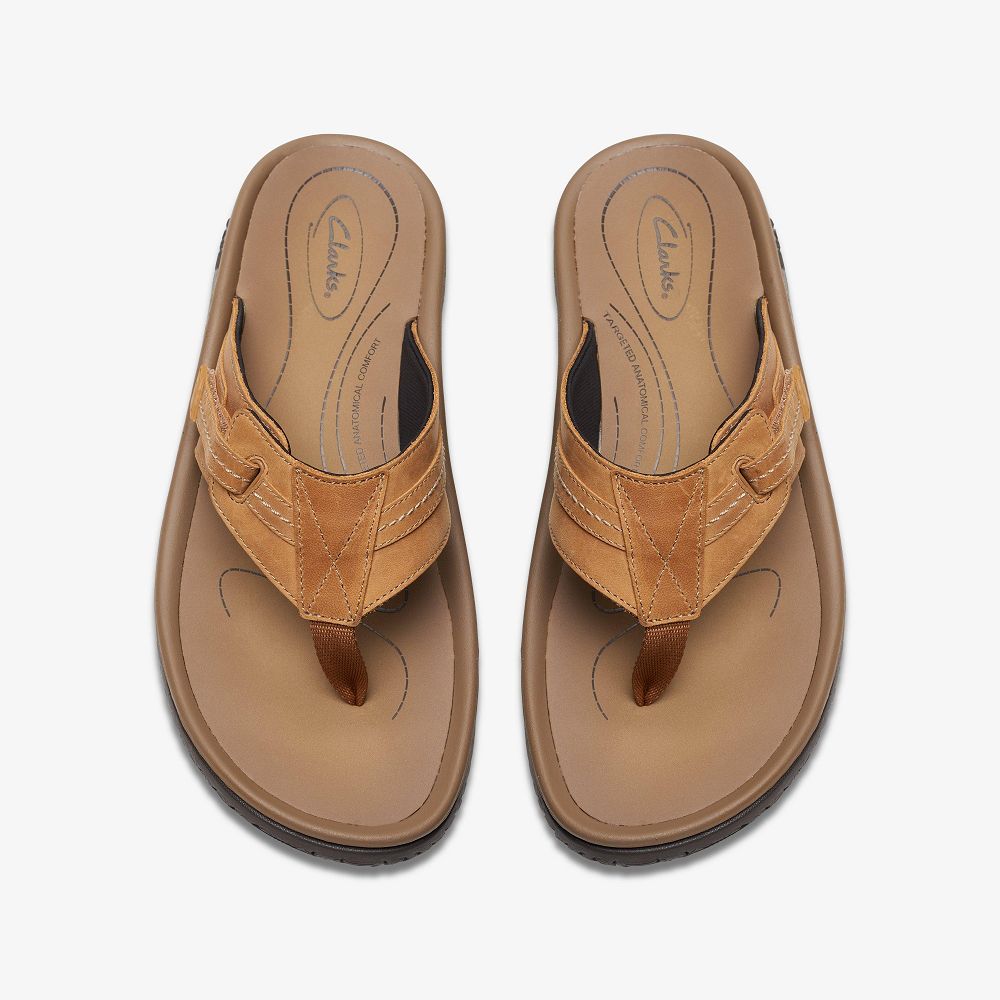 Tan Leather Clarks WESLEY SUN Men Sandals | 2817JGXUC