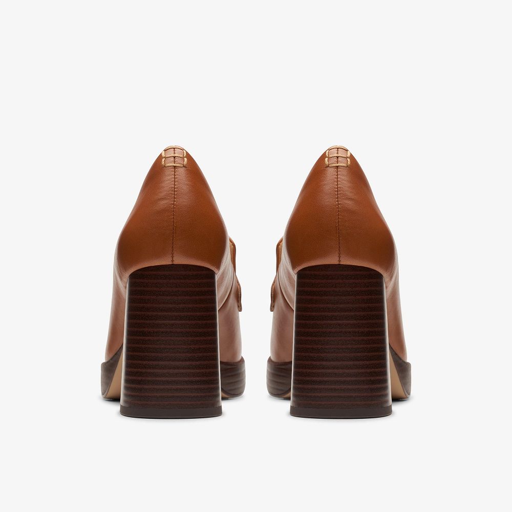 Tan Leather Clarks Zoya 85 Walk Women Pumps | 3546IGXVA