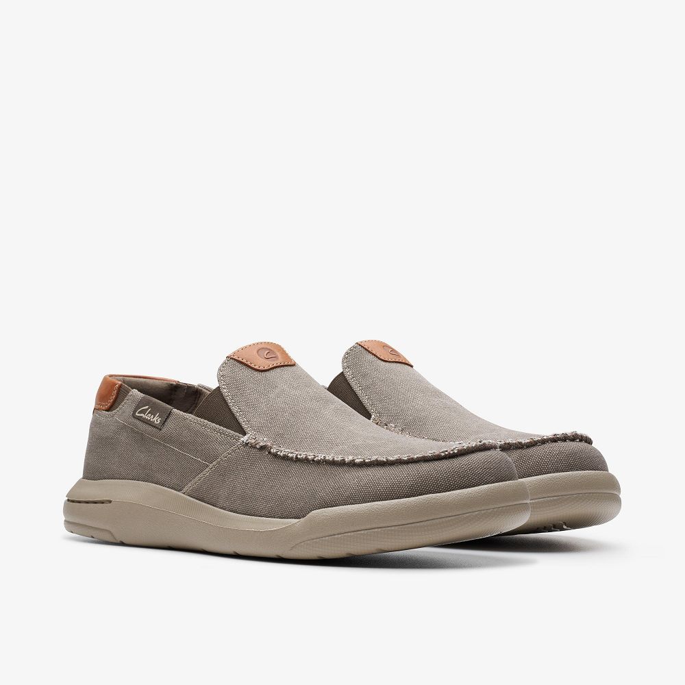 Taupe Canvas Clarks Driftlite Step Men Boat Shoes | 5406CIVRA