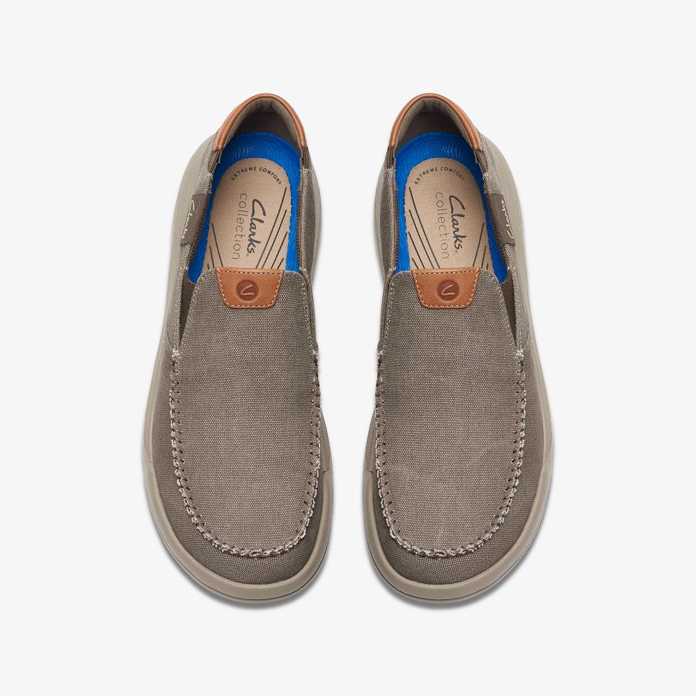 Taupe Canvas Clarks Driftlite Step Men Boat Shoes | 5406CIVRA