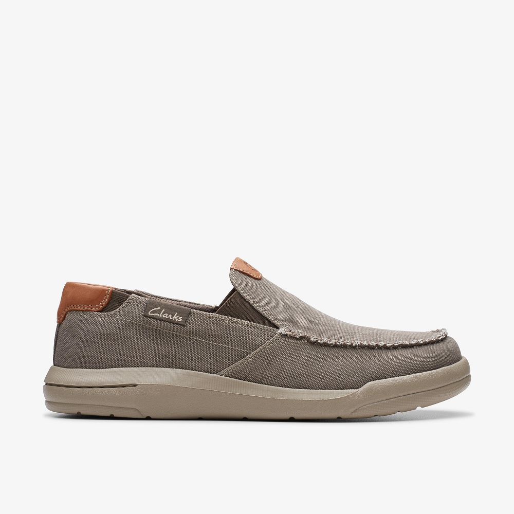 Taupe Canvas Clarks Driftlite Step Men Boat Shoes | 5406CIVRA