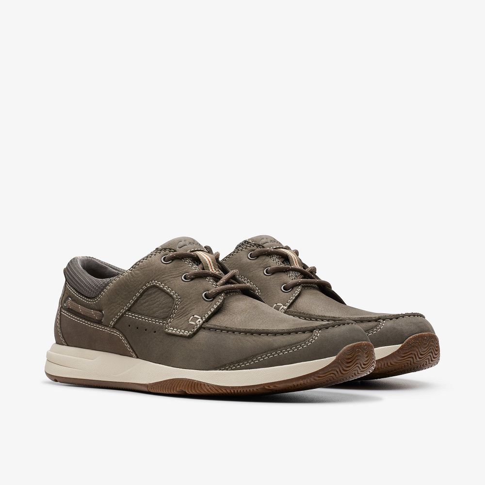 Taupe Nubuck Clarks Sailview Lace Men Boat Shoes | 4392FHYGD