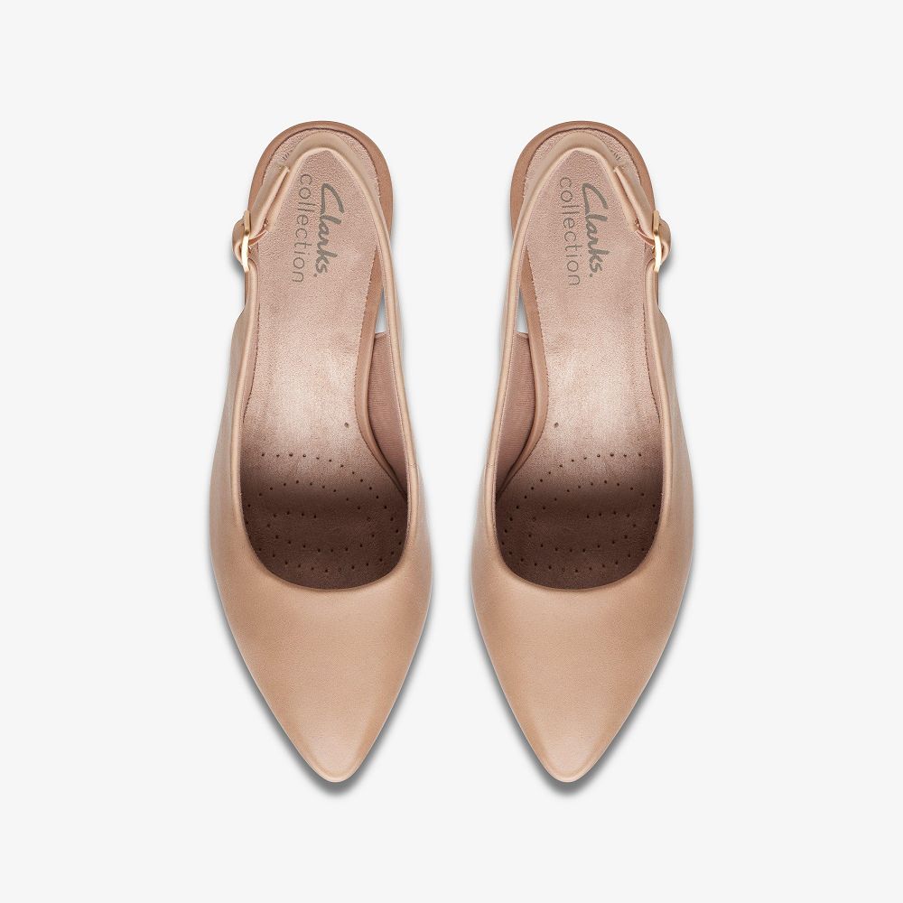 Warm Beige Leather Clarks Kataleyna Step Women Pumps | 4786GBOLP