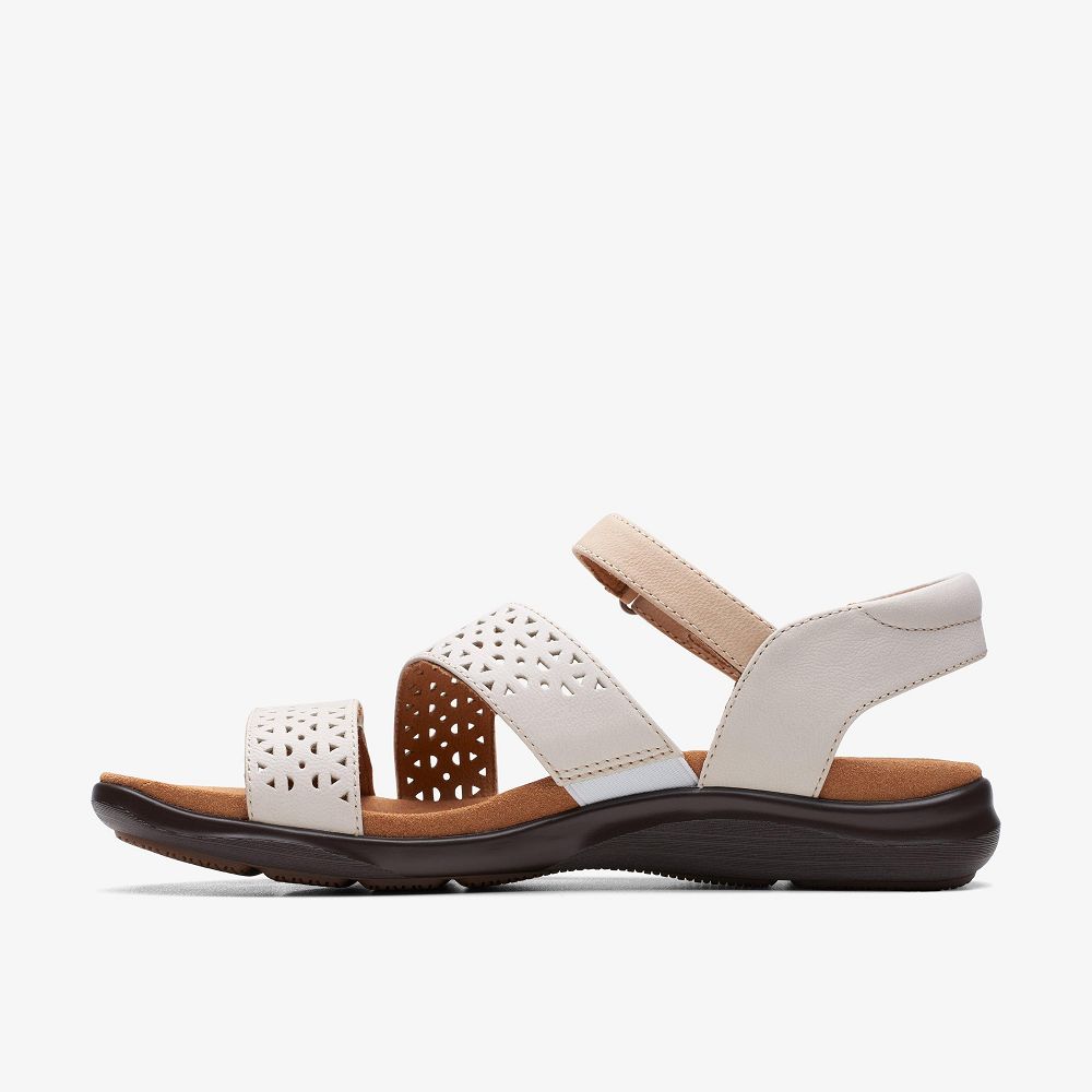 White Leather Clarks Kitly Way Women Sandals | 0563YUZJH