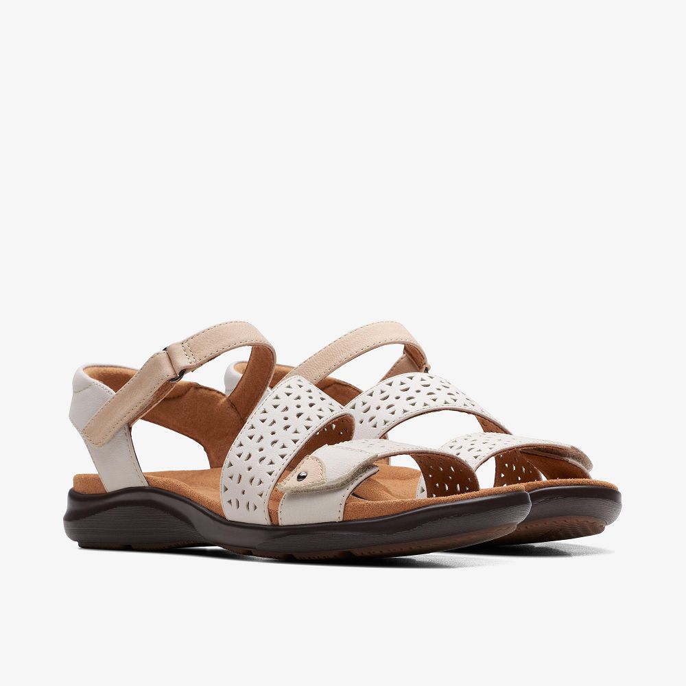 White Leather Clarks Kitly Way Women Sandals | 0563YUZJH