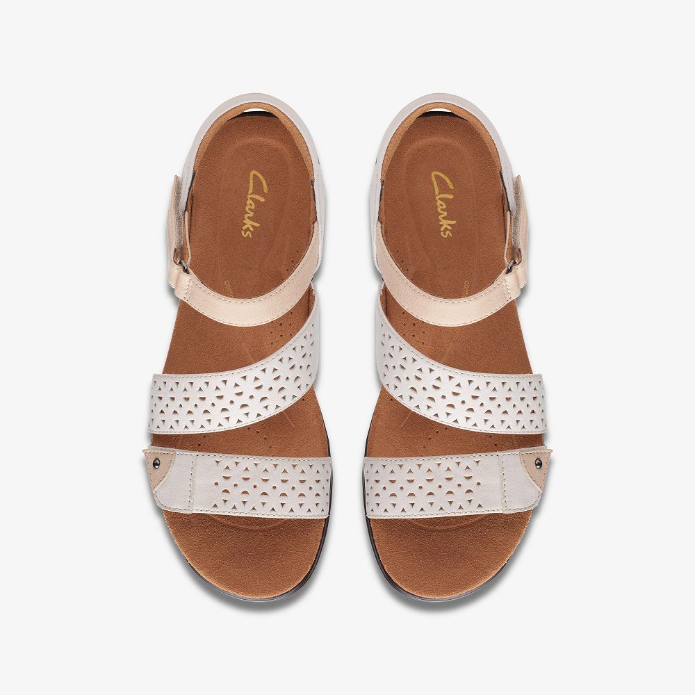 White Leather Clarks Kitly Way Women Sandals | 0563YUZJH