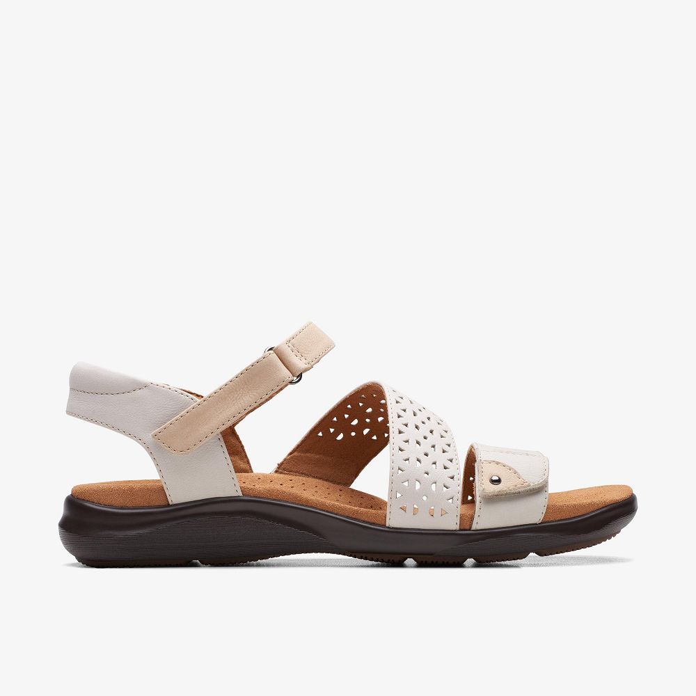 White Leather Clarks Kitly Way Women Sandals | 0563YUZJH