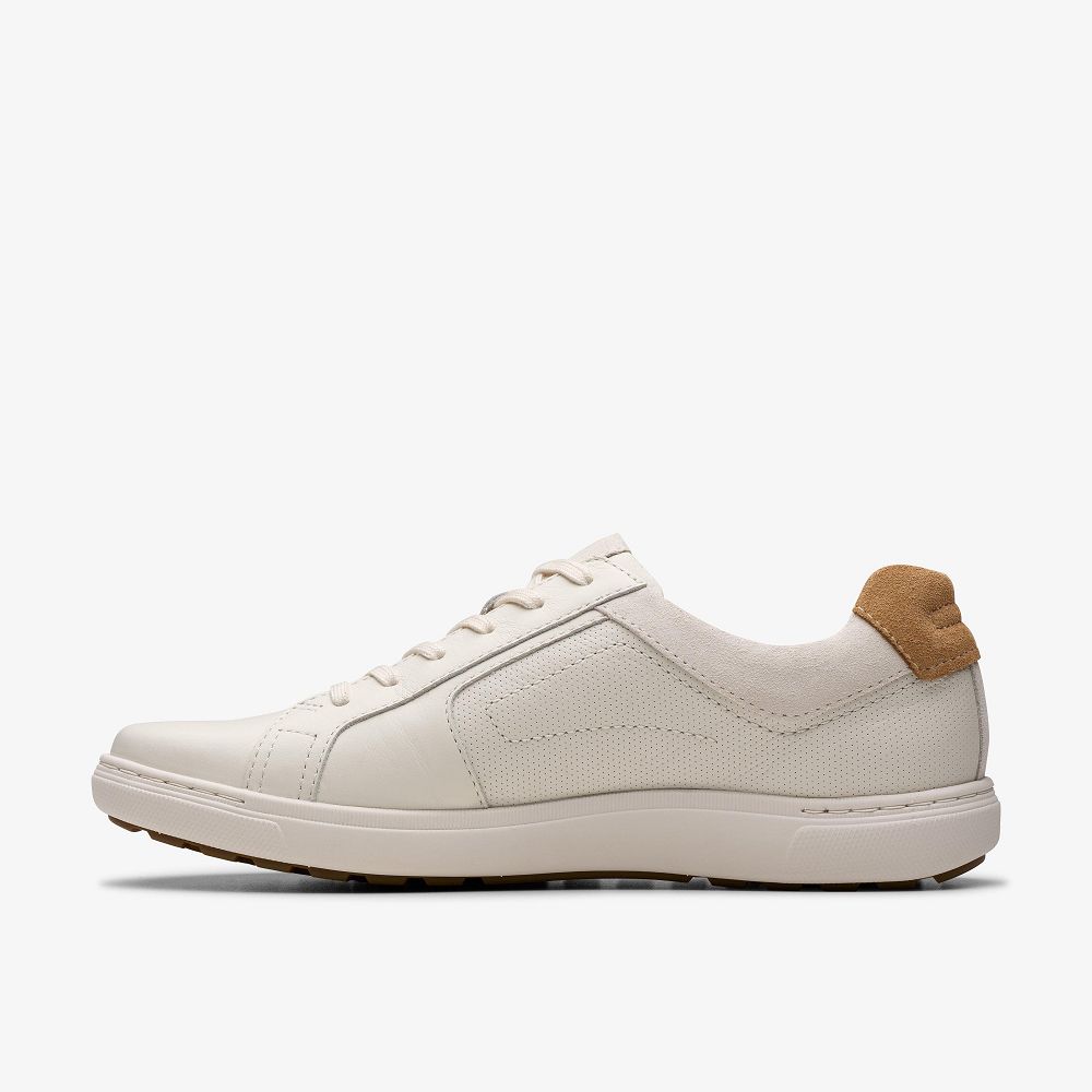 White Leather Clarks Mapstone Lace Men Sneakers | 8493HNFKQ