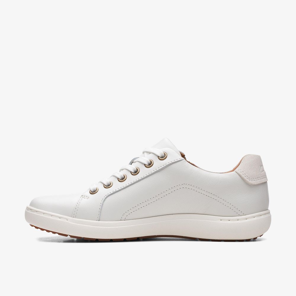 White Leather Clarks Nalle Lace Women Sneakers | 9173TQMKJ