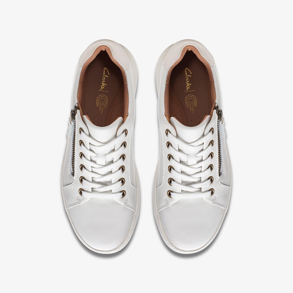 White Leather Clarks Nalle Lace Women Sneakers | 9173TQMKJ