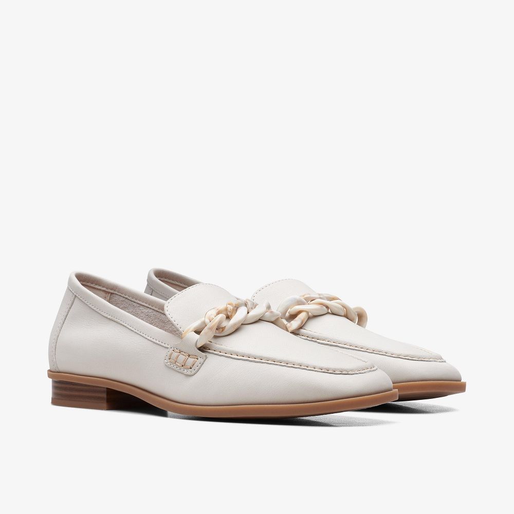 White Leather Clarks Sarafyna Iris Women Loafers | 8410MEIRG