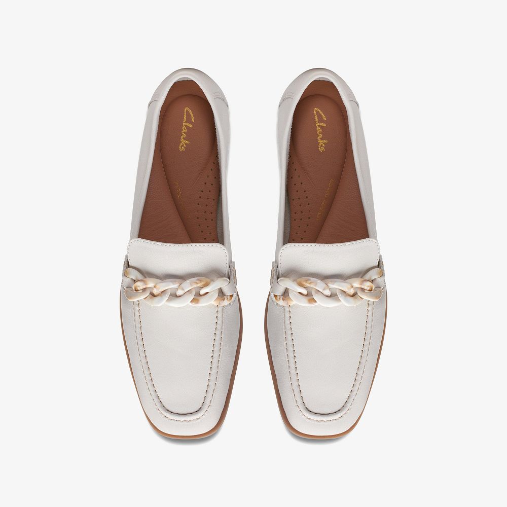 White Leather Clarks Sarafyna Iris Women Loafers | 8410MEIRG