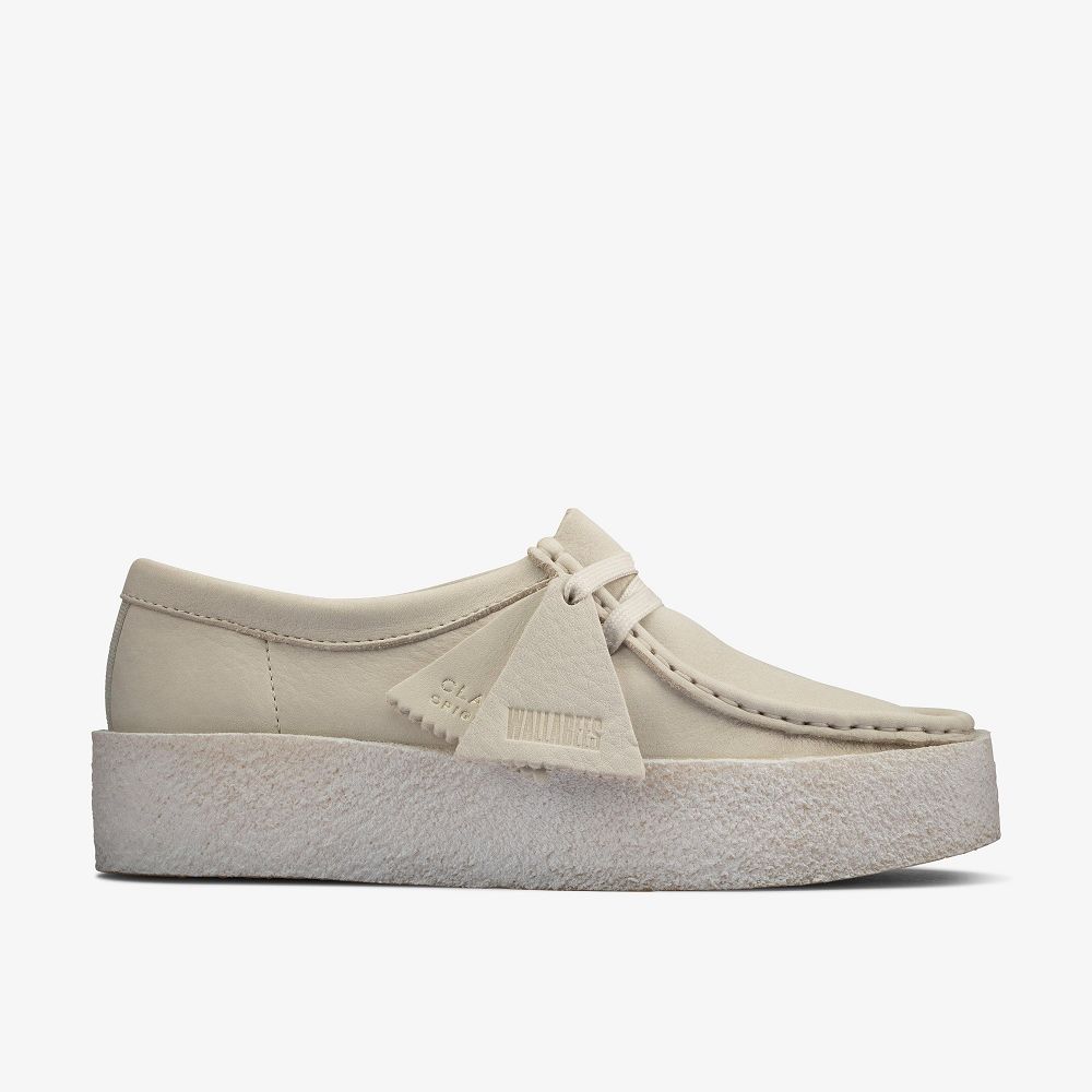 White Nubuck Clarks Wallabee Cup Women Loafers | 9765FVBYP